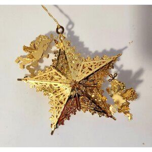 The Danbury Mint Cherubs Star 3D Filigree Gold Plated Ornament 1998